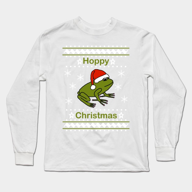 Frog says Hoppy Christmas Long Sleeve T-Shirt by ellenhenryart